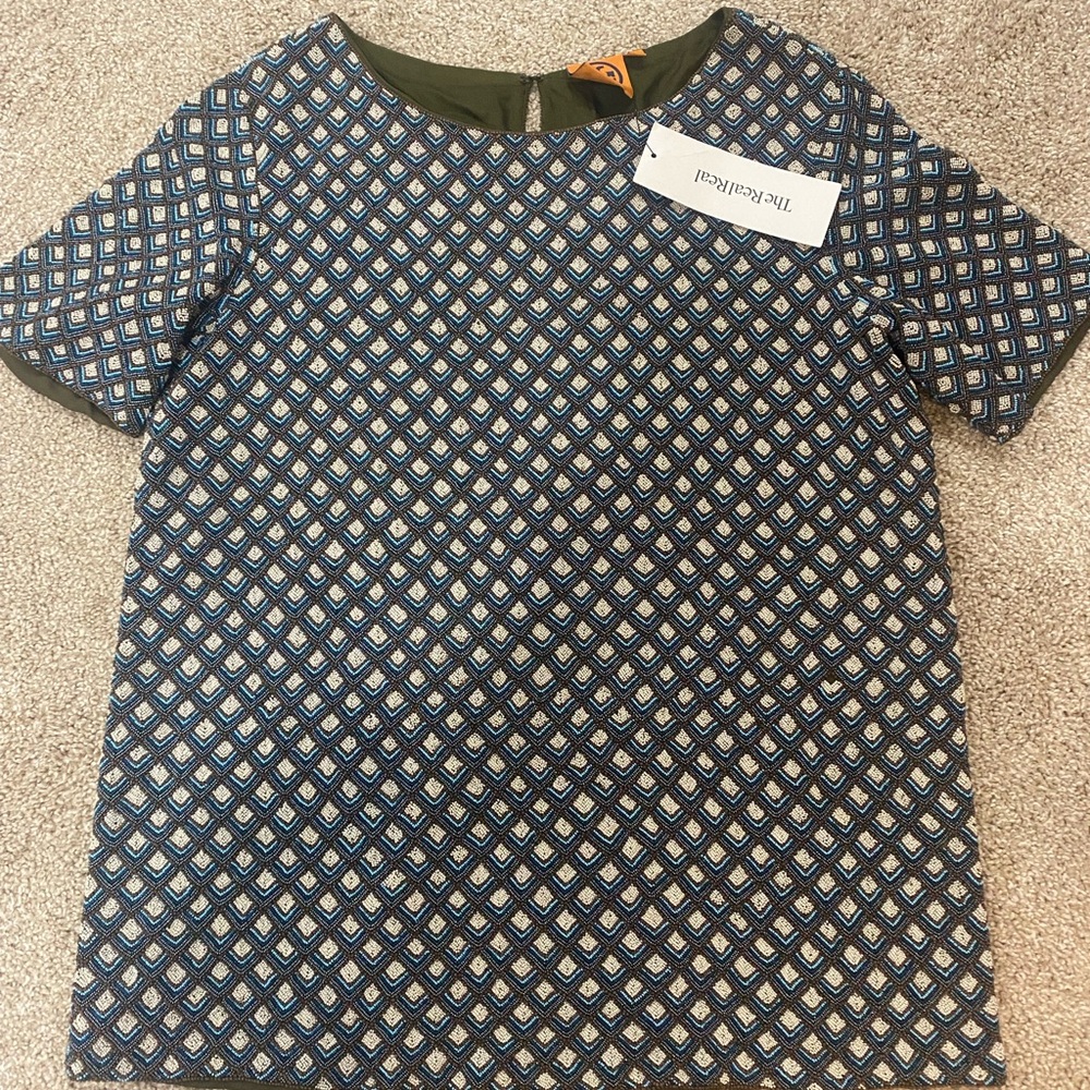 Tory Burch Beaded Blue Patterned Top